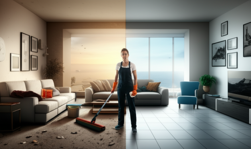 Professional Living Room cleaning before and after